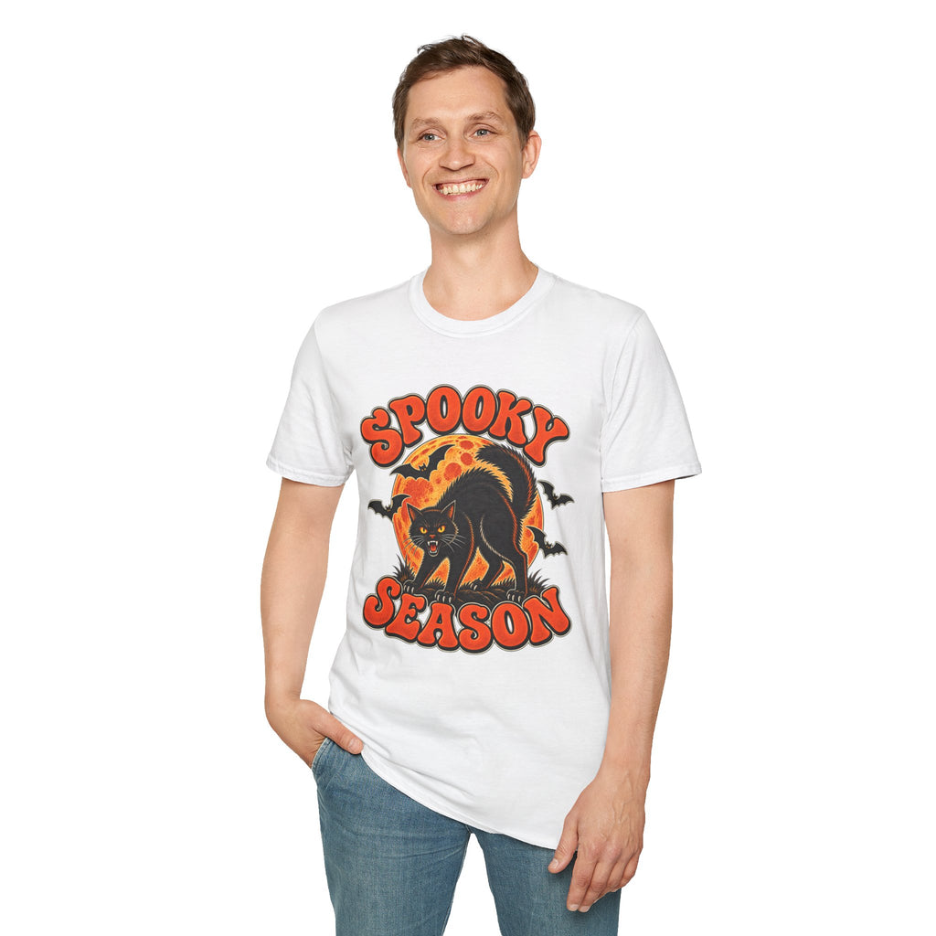 Retro Black Cat Halloween Shirt | Vintage Spooky Season Graphic Tee | Womens Halloween T-Shirt