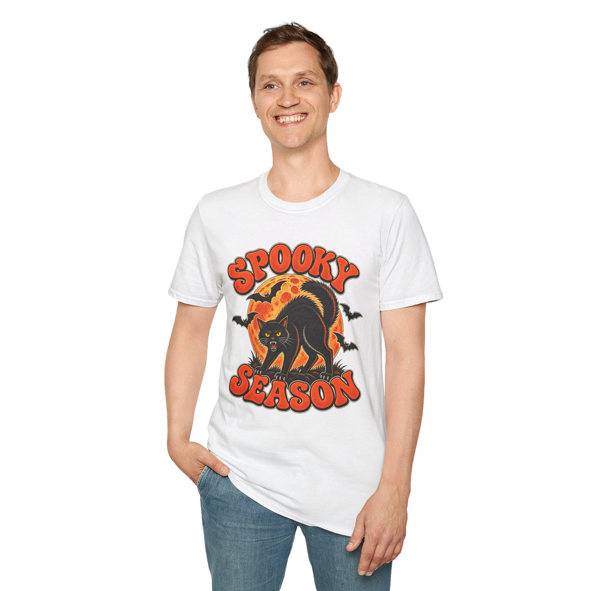 Retro Black Cat Halloween Shirt | Vintage Spooky Season Graphic Tee | Womens Halloween T-Shirt