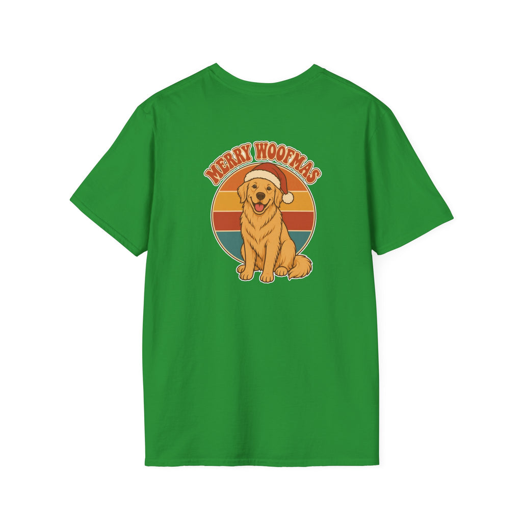 Retro Christmas Dog T-Shirt Merry Woofmas Vintage Dog Lover Shirt Unisex Softstyle Tee Christmas Gift