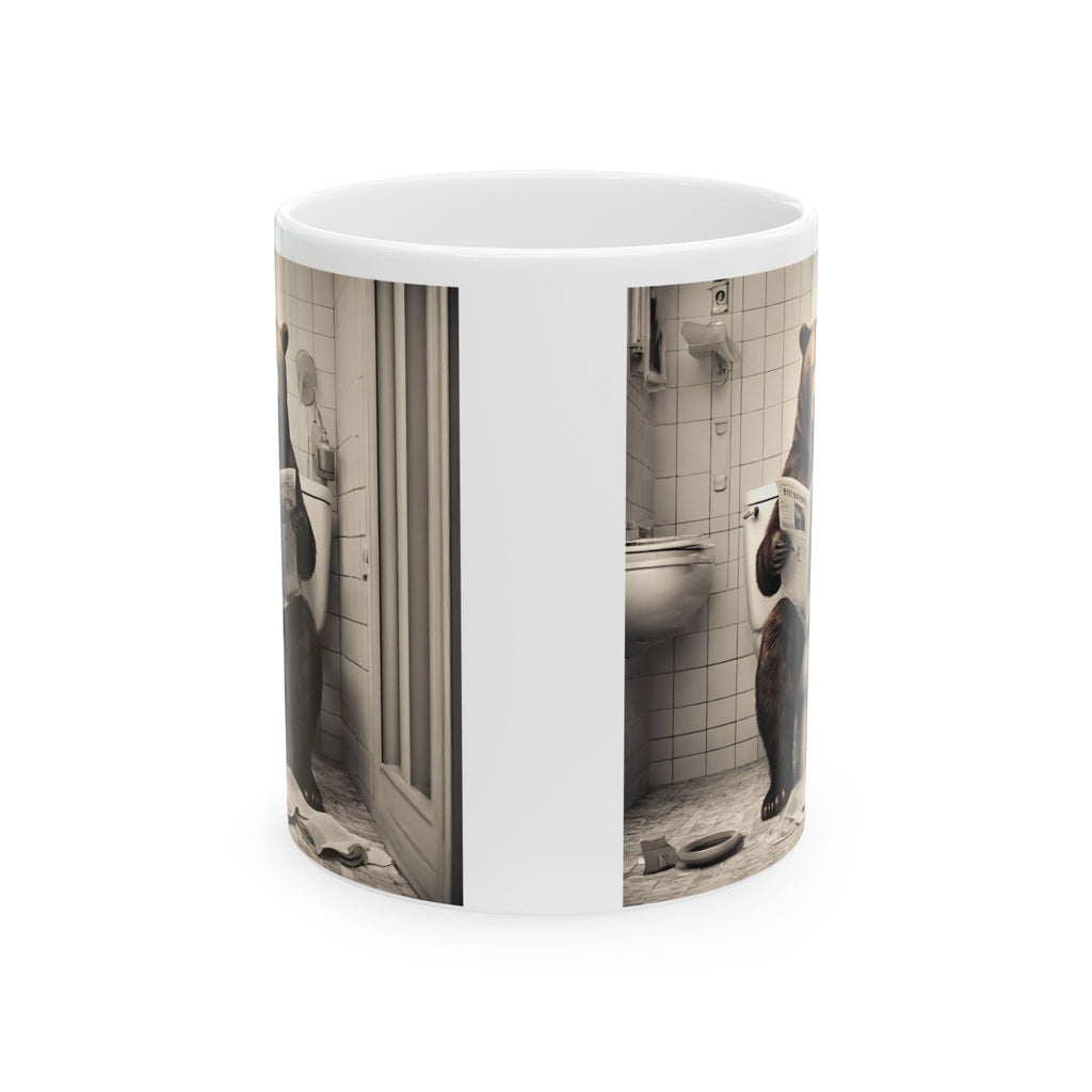 Funny Bear Sitting on Toilet Reading Newspaper Mug Gift Animal Coffee Mug 11oz Unique Cute Mug
