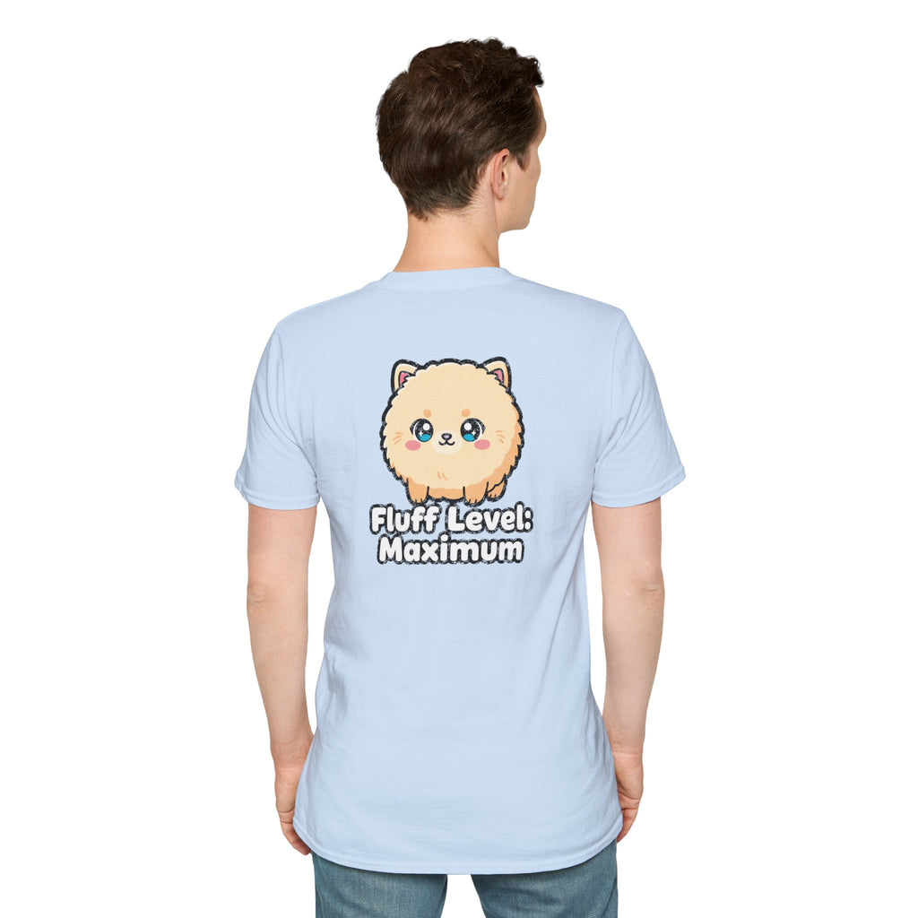 Cute Dog Pomeranian Shirt Fluff Level: Maximum Funny Dog Lover Unisex Softstyle Tee Gift