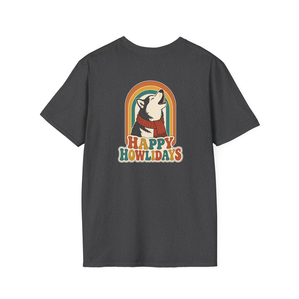 Retro Christmas Dog T-Shirt Happy Howlidays Vintage Dog Lover Shirt Unisex Softstyle Tee Christmas Gift