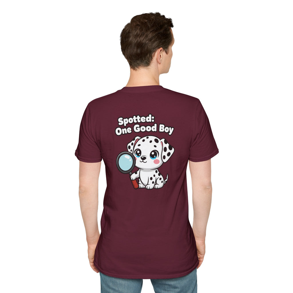 Cute Dalmatian Shirt Spotted: One Good Boy Funny Dog Lover Unisex Softstyle Tee Gift