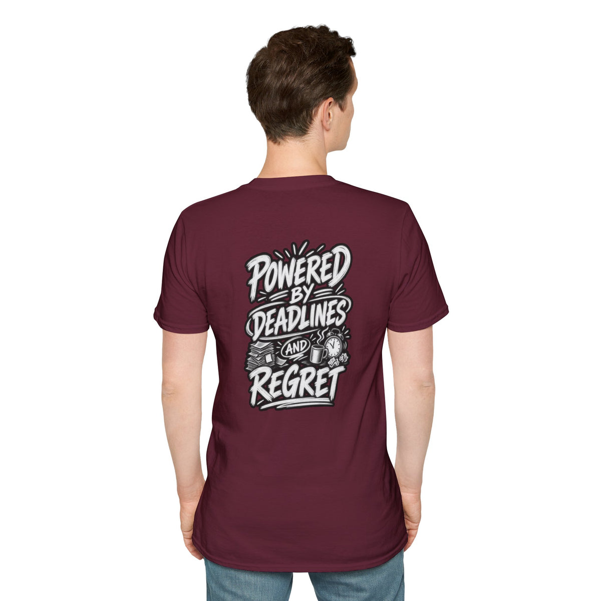 Funny Dark Humor Shirt Powered by Deadlines and Regret Funny Office Tee Unique Coworker Gift
