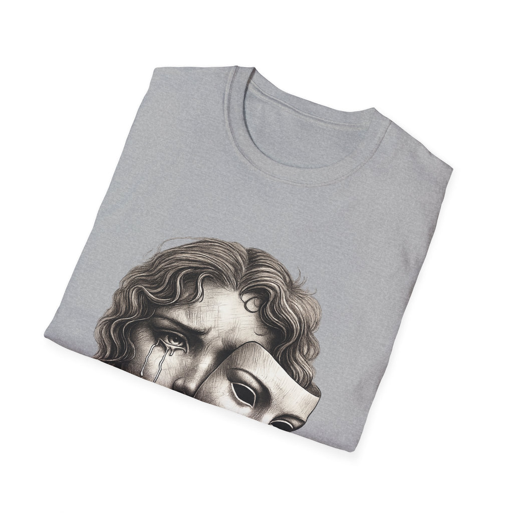 Crying Woman Mask Art T-Shirt | Hidden Emotions Sketch Graphic Tee Unisex Unisex Softstyle T-Shirt