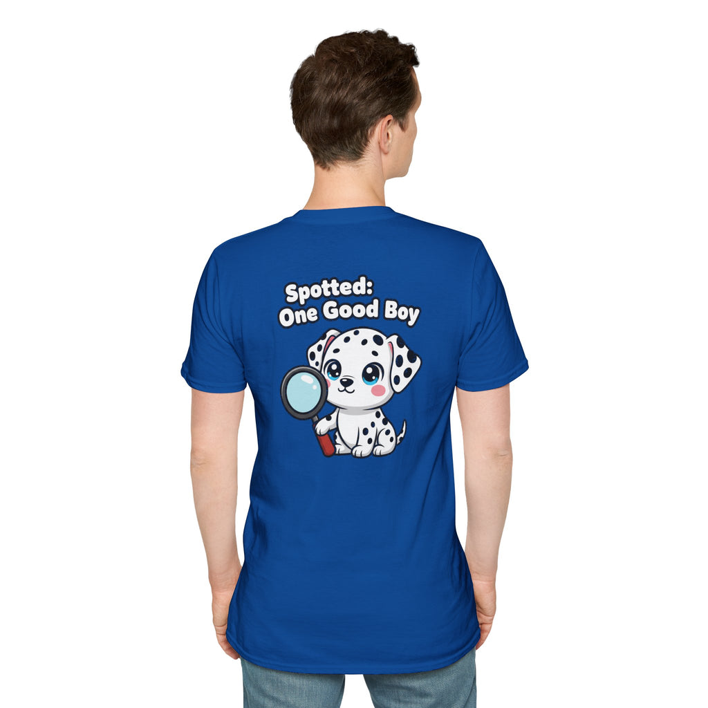 Cute Dalmatian Shirt Spotted: One Good Boy Funny Dog Lover Unisex Softstyle Tee Gift