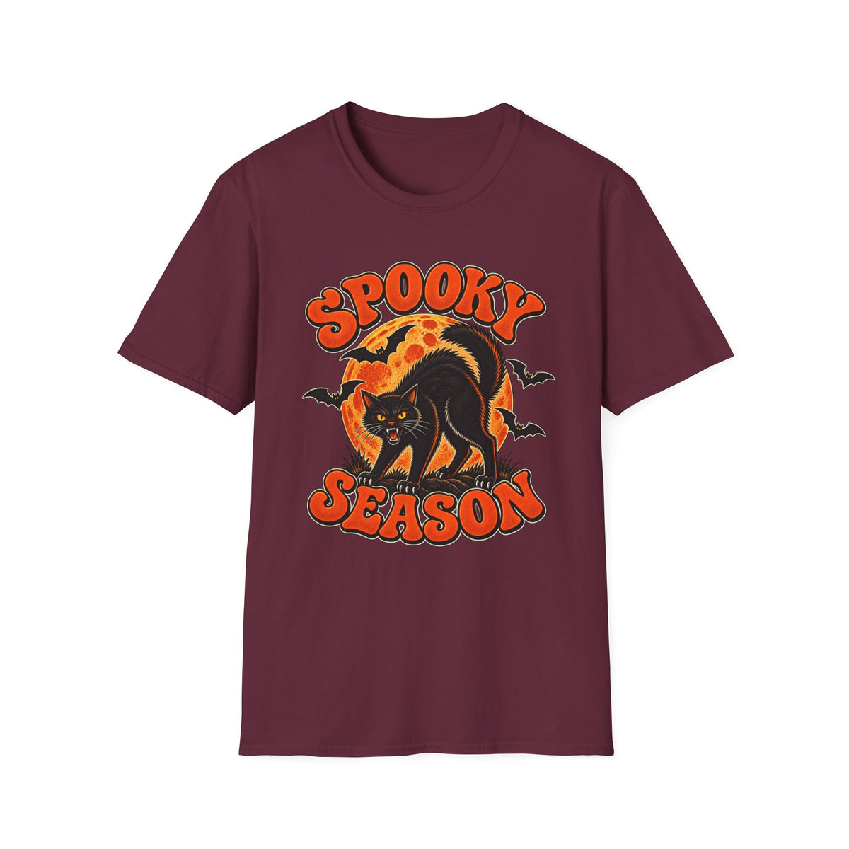 Retro Black Cat Halloween Shirt | Vintage Spooky Season Graphic Tee | Womens Halloween T-Shirt