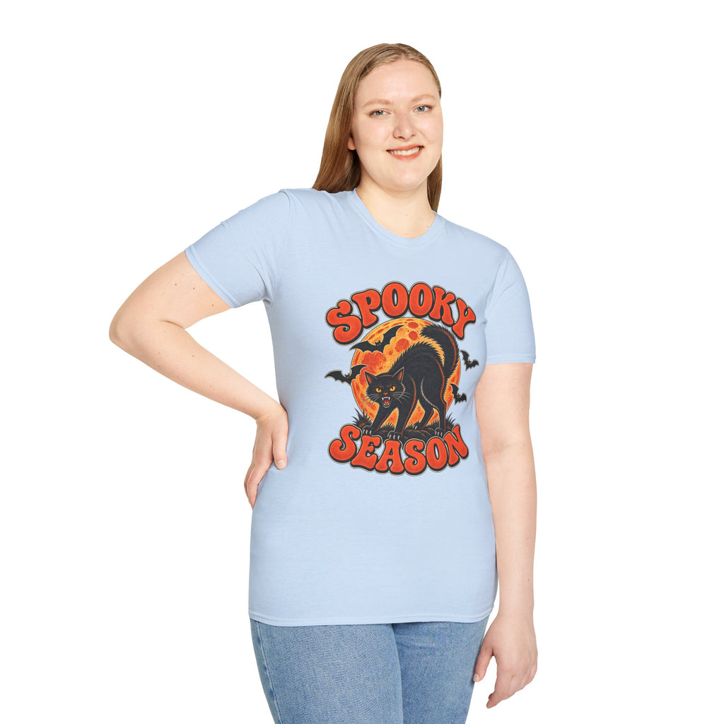 Retro Black Cat Halloween Shirt | Vintage Spooky Season Graphic Tee | Womens Halloween T-Shirt