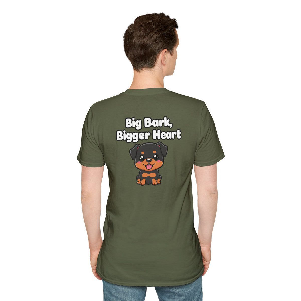 Cute Rottweiler Shirt Big Bark, Bigger Heart Funny Dog Lover Unisex Softstyle Tee Gift