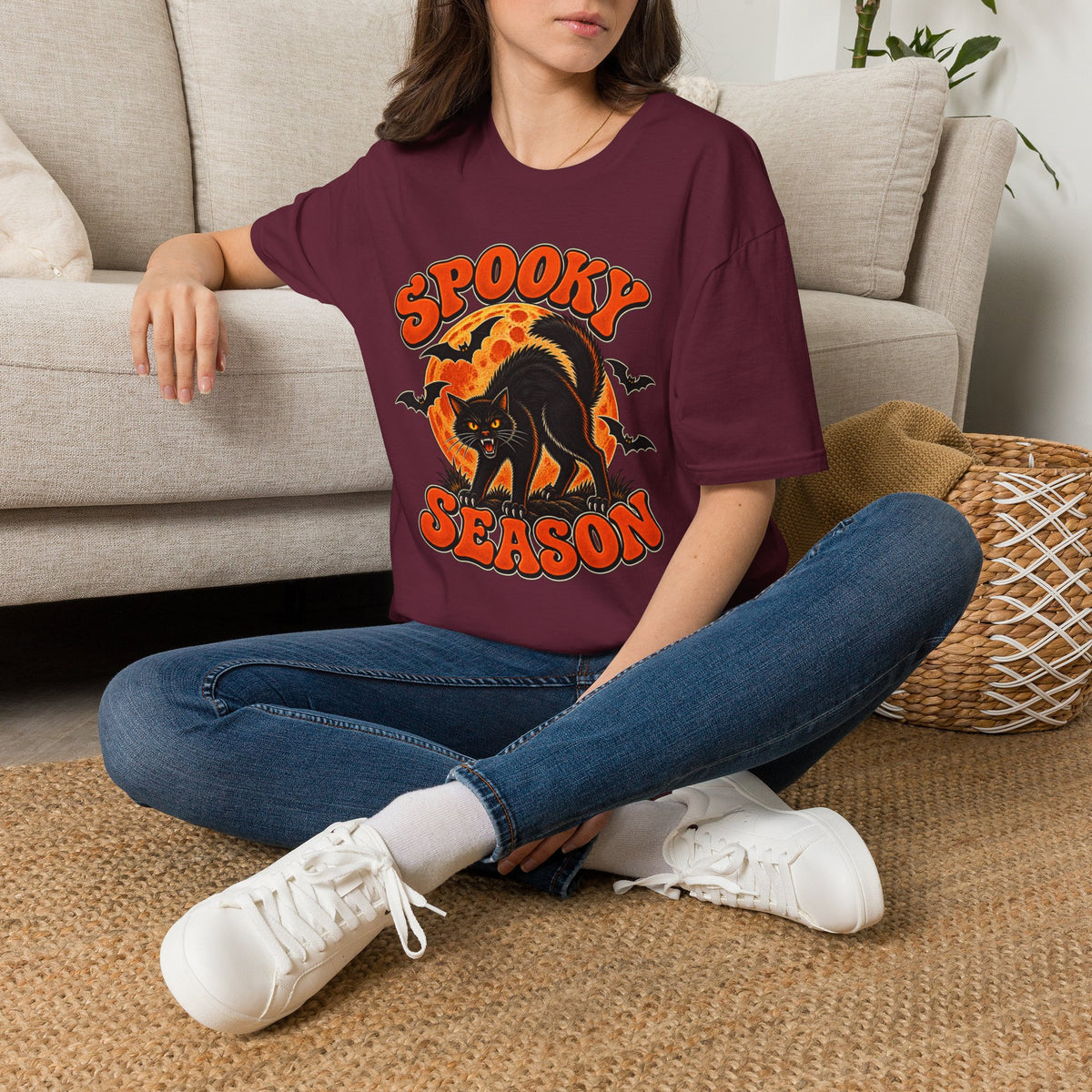 Retro Black Cat Halloween Shirt | Vintage Spooky Season Graphic Tee | Womens Halloween T-Shirt