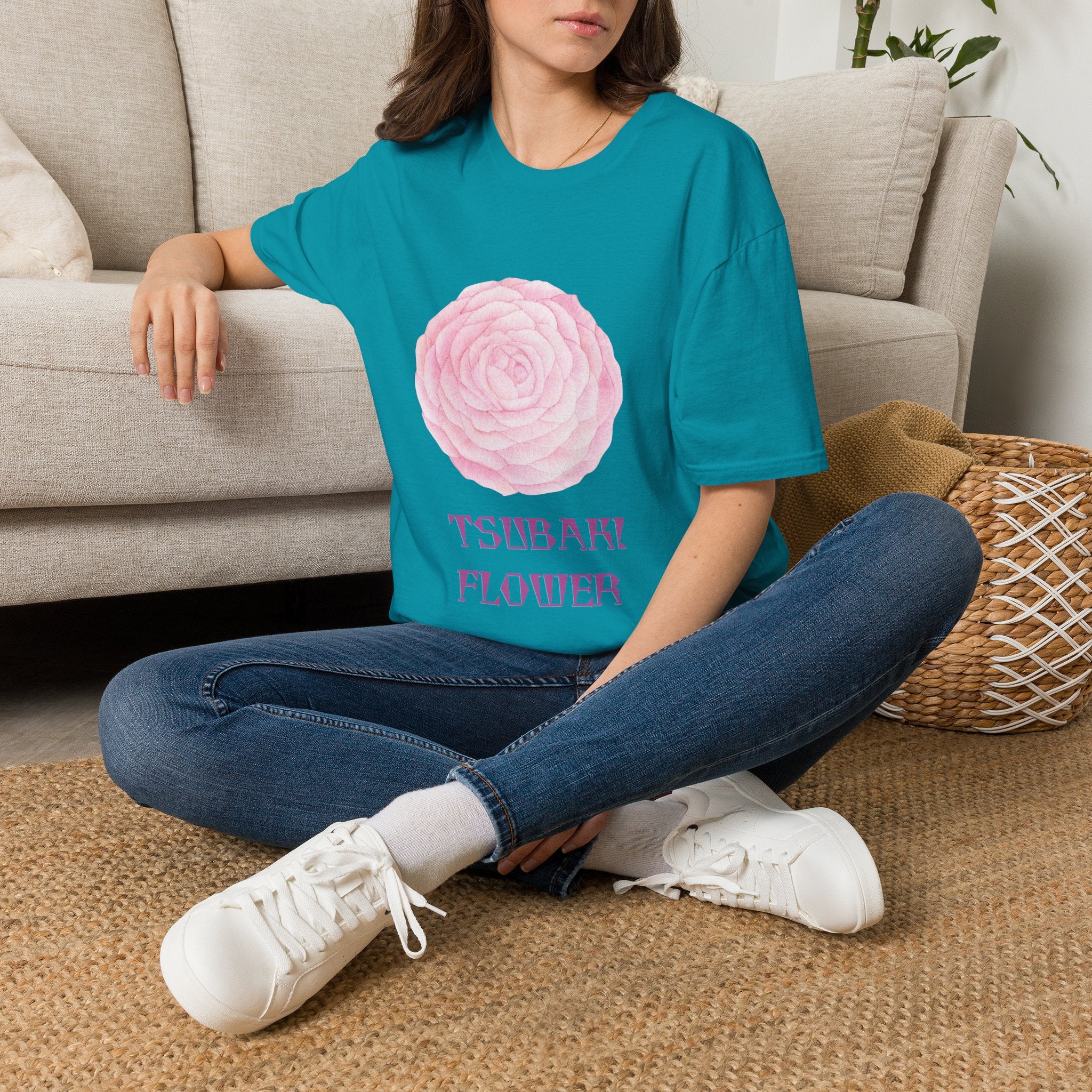 Tsubaki Japanese Camellia Unisex Softstyle T-Shirt Gift Cotton Japan Art Flower