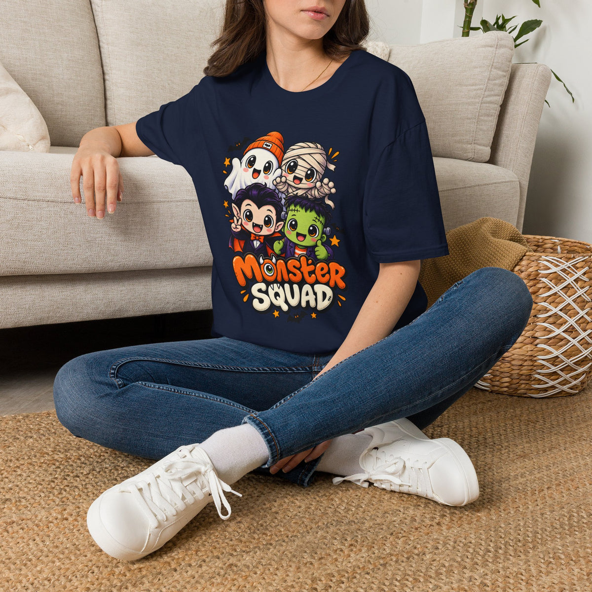 Funny Monster Squad Shirt | Cute Kawaii Halloween Tee | Ghost Mummy Vampire Frankenstein Graphic T-Shirt