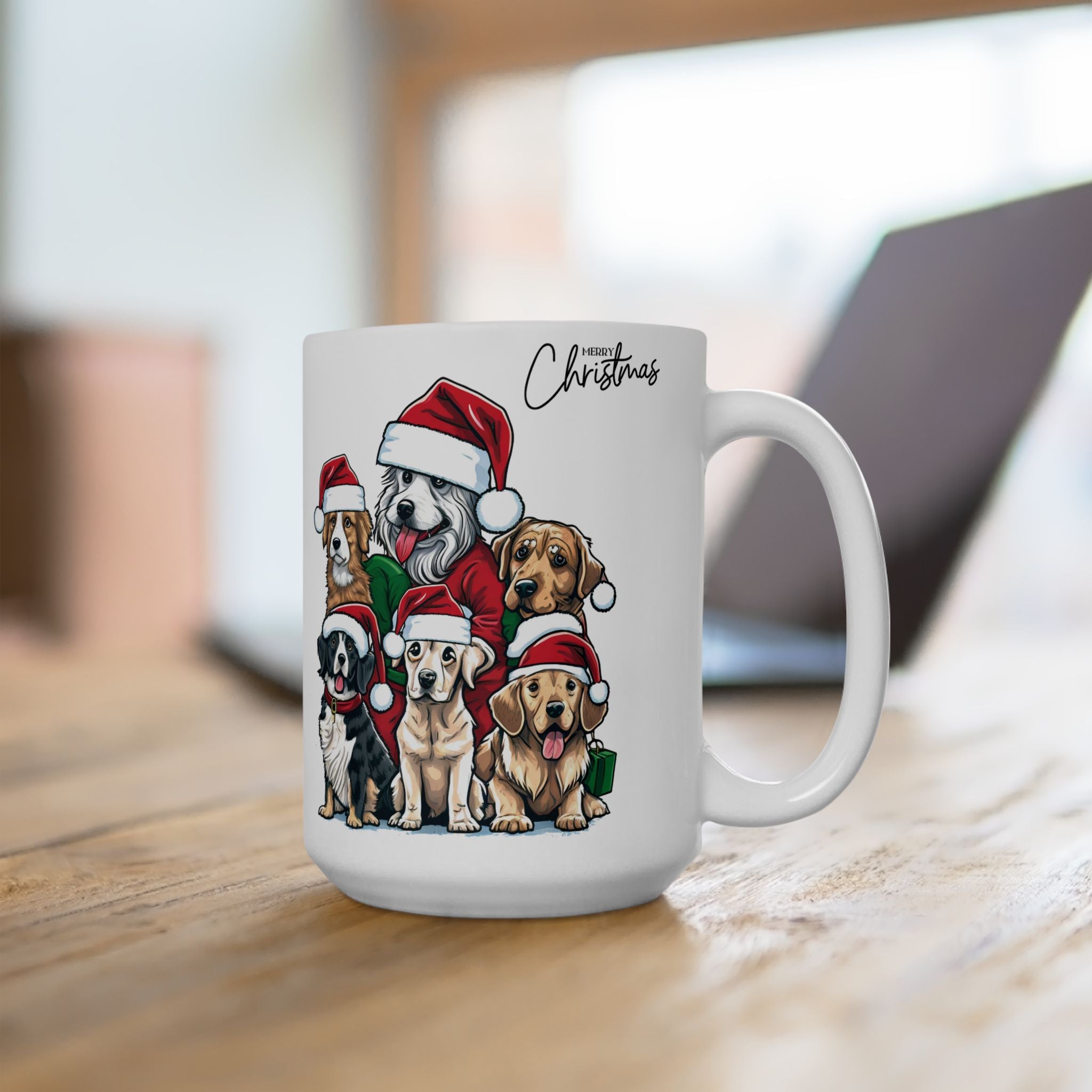 Christmas Mug Dogs Unique Best Gift White Ceramic Mug Merry Christmas Cup 15oz