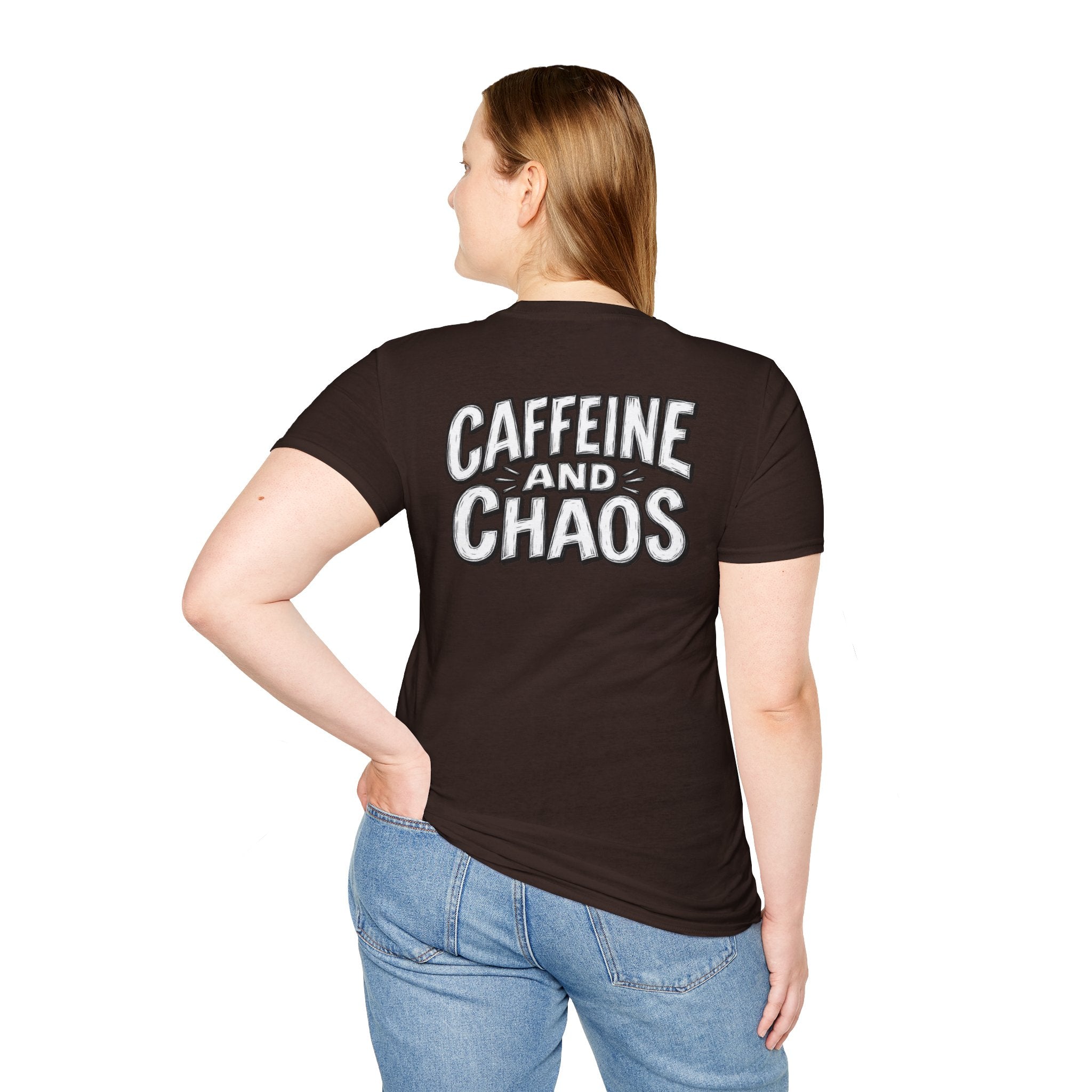 Funny Caffeine and Chaos Shirt Coffee Lover Graphic Tee Dark Humor Tshirt Funny Office Tshirt