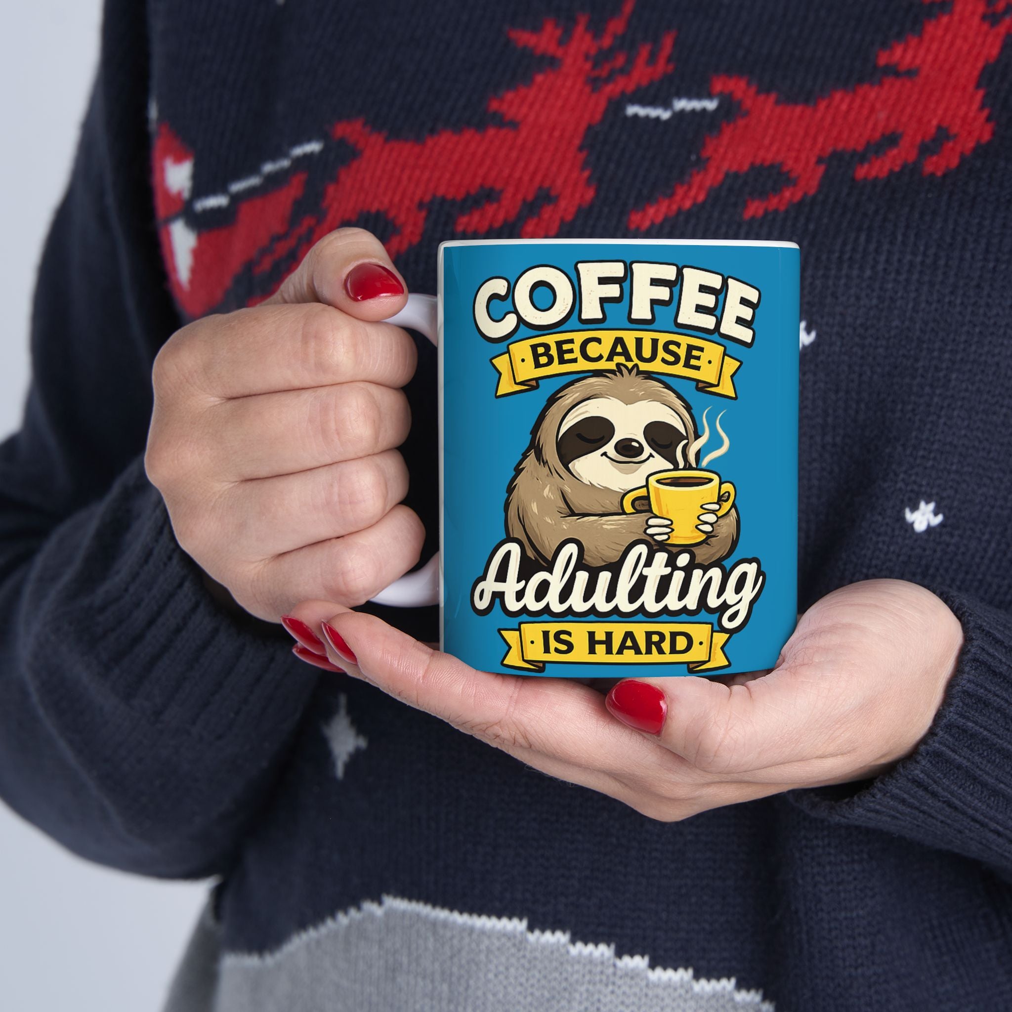 Funny Sloth Coffee Mug Adulting Is Hard Ceramic Coffee Cup Gift for Coworker 11oz