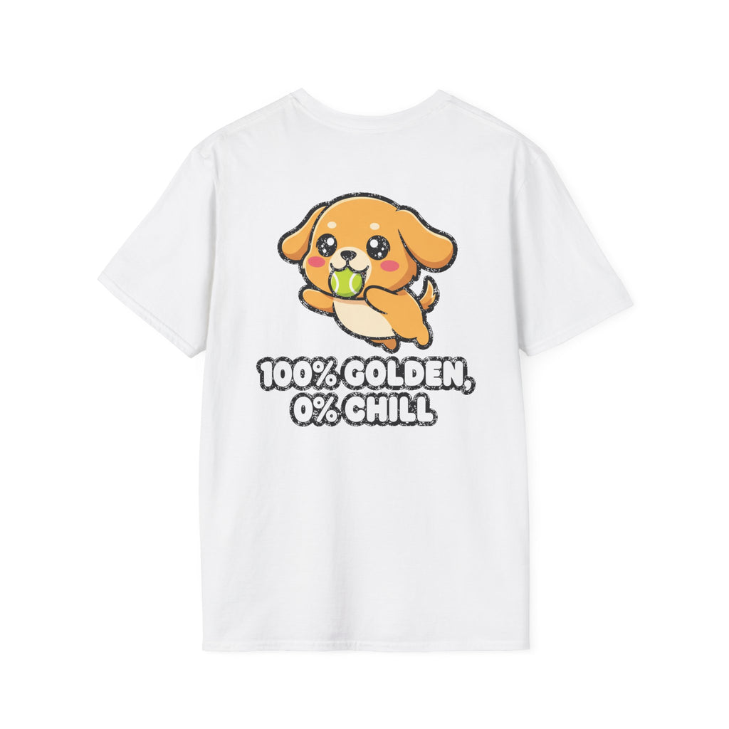 Cute Golden Retriever Shirt 100% Golden, 0% Chill Funny Dog Lover Unisex Softstyle Tee Gift