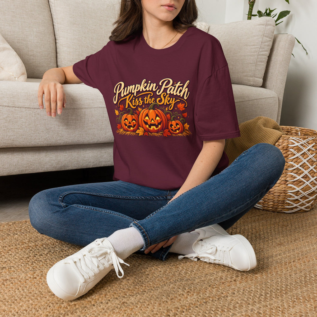 Pumpkin Patch Kiss the Sky Shirt | Cute Fall Jack-O'-Lantern Graphic Tee | Womens Halloween T-Shirt