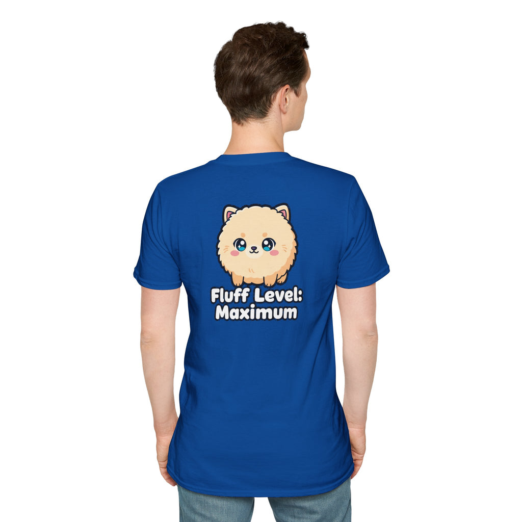 Cute Dog Pomeranian Shirt Fluff Level: Maximum Funny Dog Lover Unisex Softstyle Tee Gift