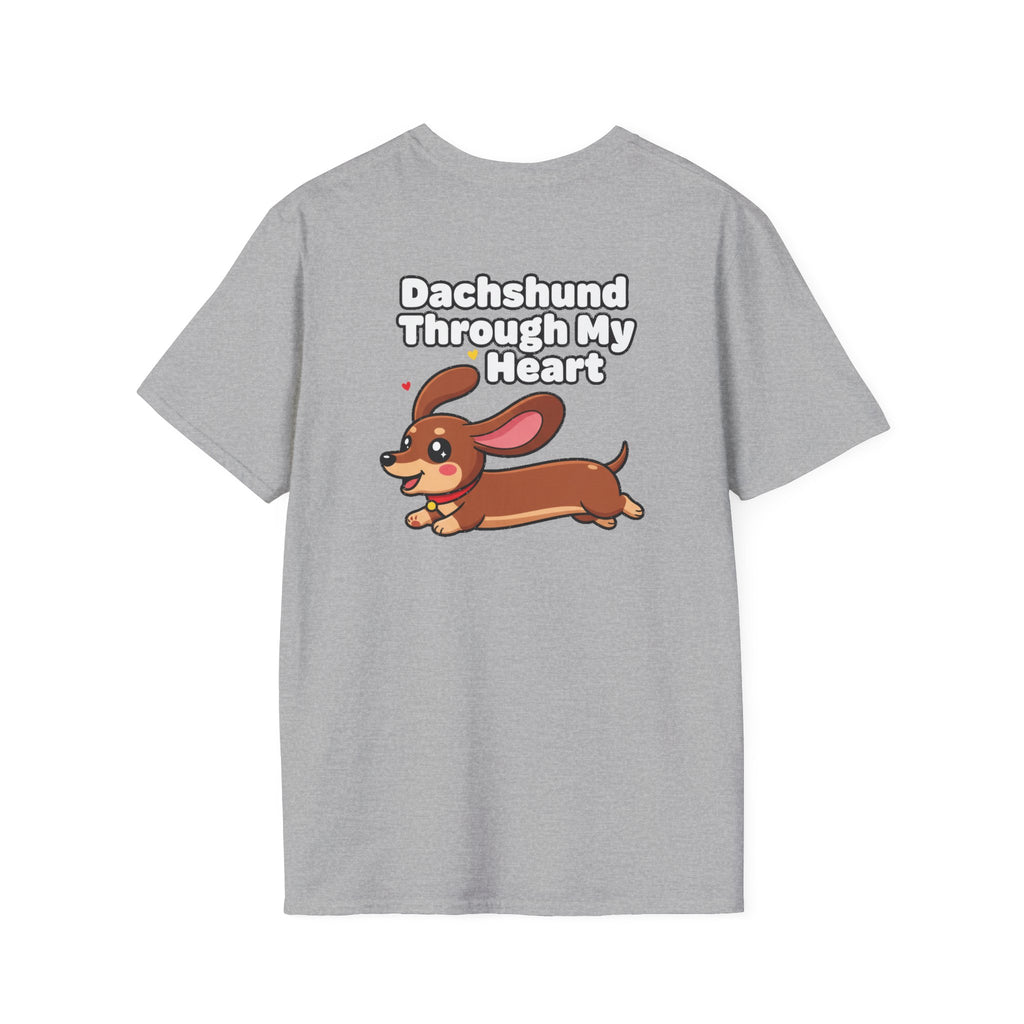 Cute Dachshund Shirt Dachshund Through My Heart Funny Dog Lover Unisex Softstyle Tee Gift