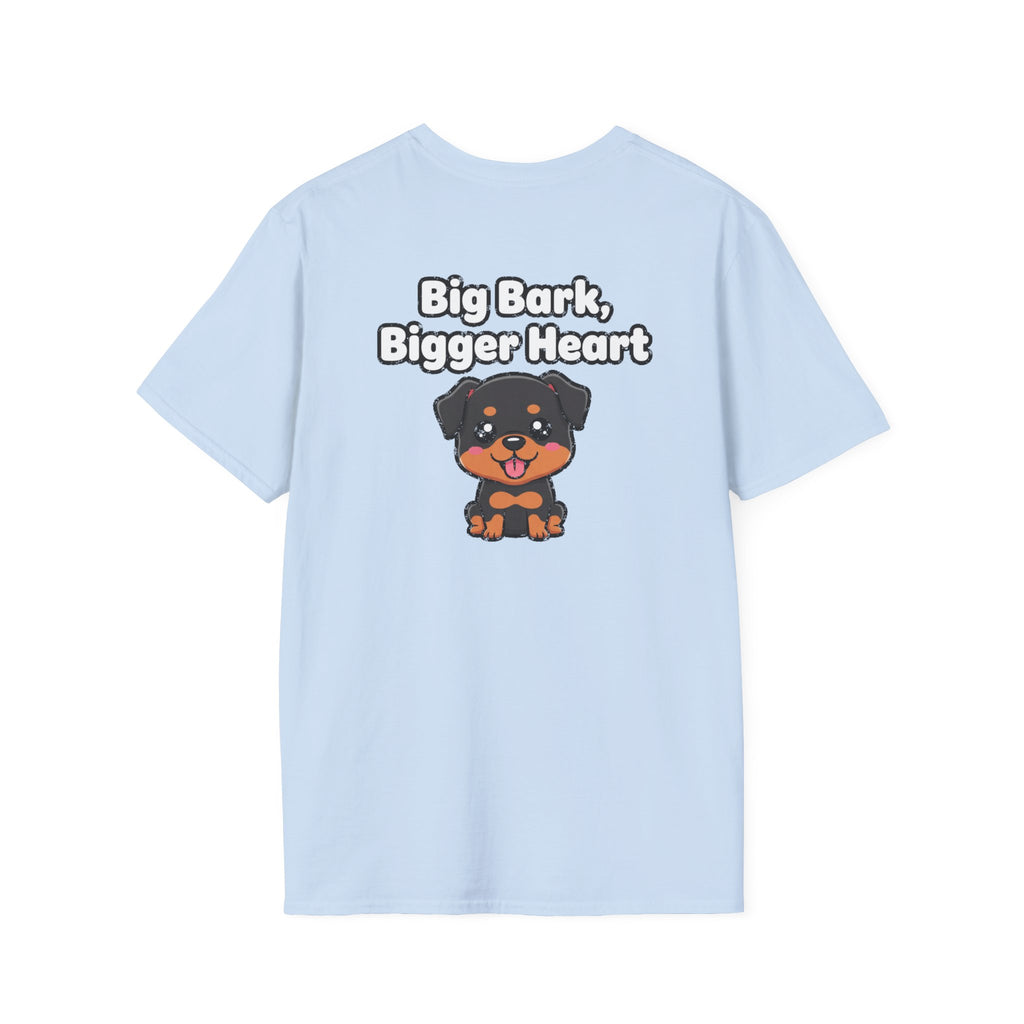 Cute Rottweiler Shirt Big Bark, Bigger Heart Funny Dog Lover Unisex Softstyle Tee Gift