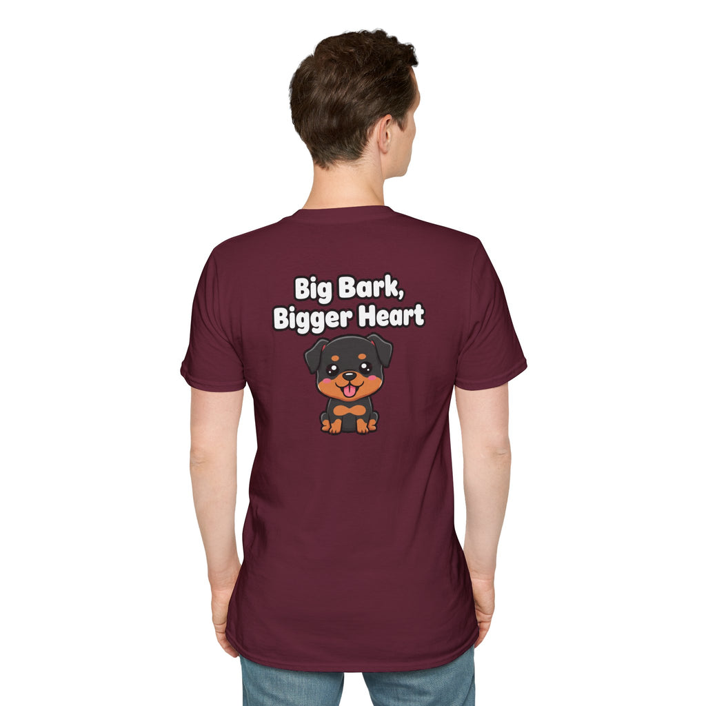 Cute Rottweiler Shirt Big Bark, Bigger Heart Funny Dog Lover Unisex Softstyle Tee Gift