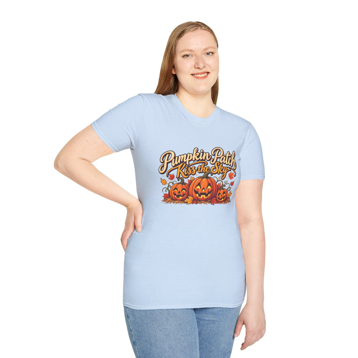 Pumpkin Patch Kiss the Sky Shirt | Cute Fall Jack-O'-Lantern Graphic Tee | Womens Halloween T-Shirt