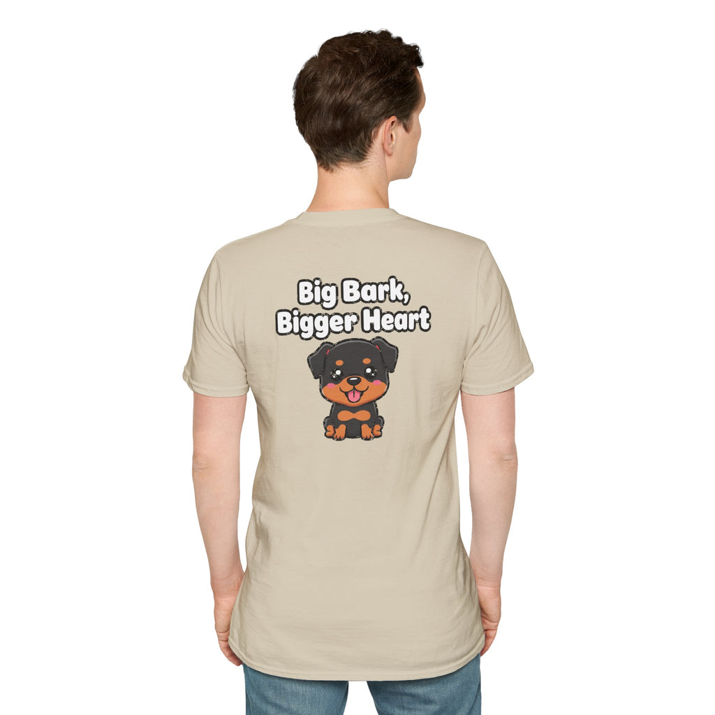 Cute Rottweiler Shirt Big Bark, Bigger Heart Funny Dog Lover Unisex Softstyle Tee Gift