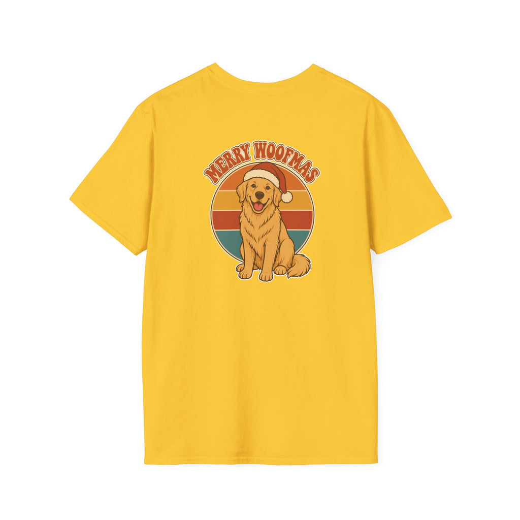 Retro Christmas Dog T-Shirt Merry Woofmas Vintage Dog Lover Shirt Unisex Softstyle Tee Christmas Gift