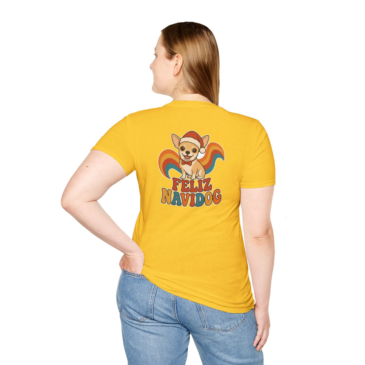 Retro Christmas Dog T-Shirt Feliz Navidog Vintage Dog Lover Shirt Unisex Softstyle Tee Christmas Gift