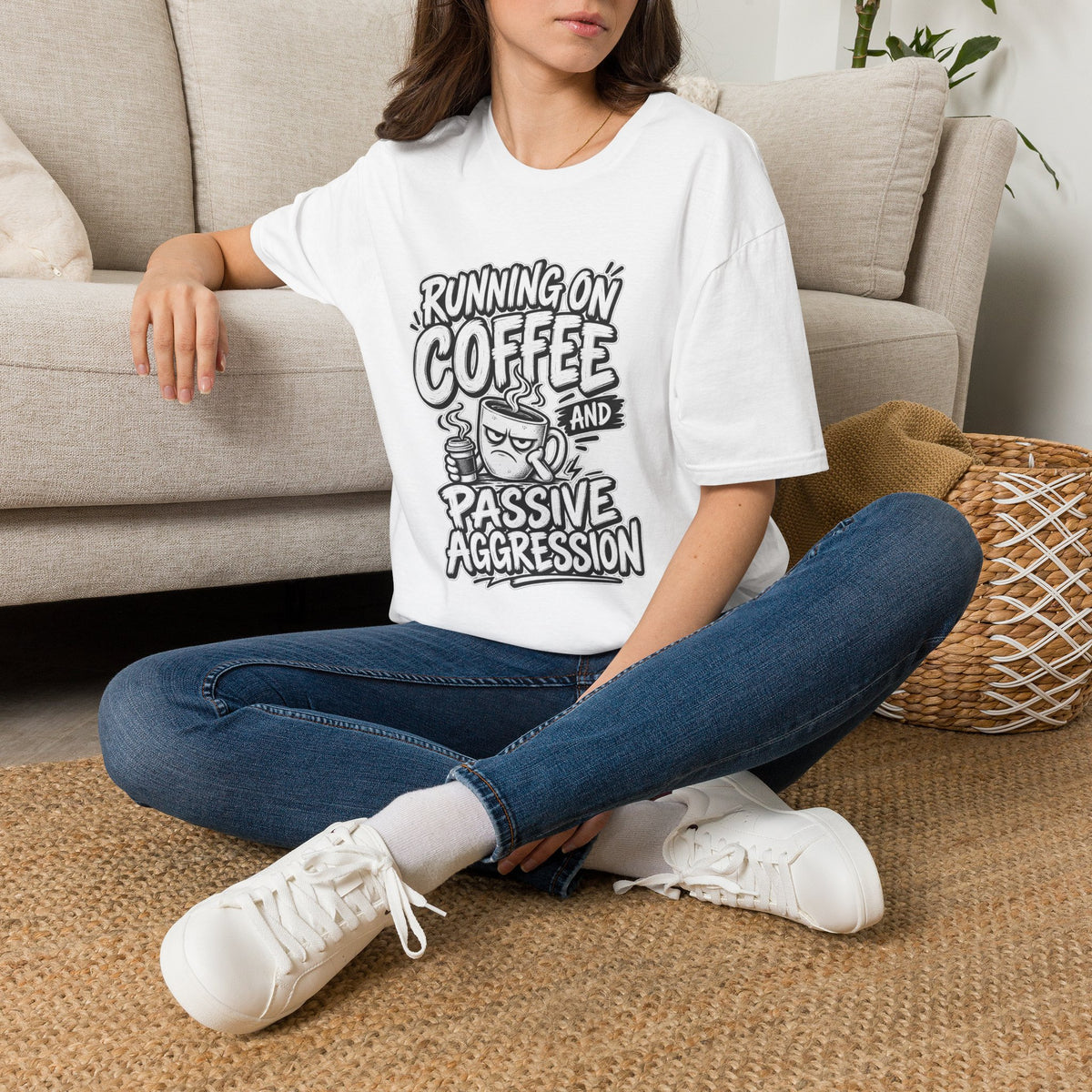 Funny Dark Humor Tshirt — Funny Office Tshirt Dark Humor Graphic Tee Unique Coworker Gift  RUNNING ON COFFEE AND PASSIVE AGGRESSION Shirt