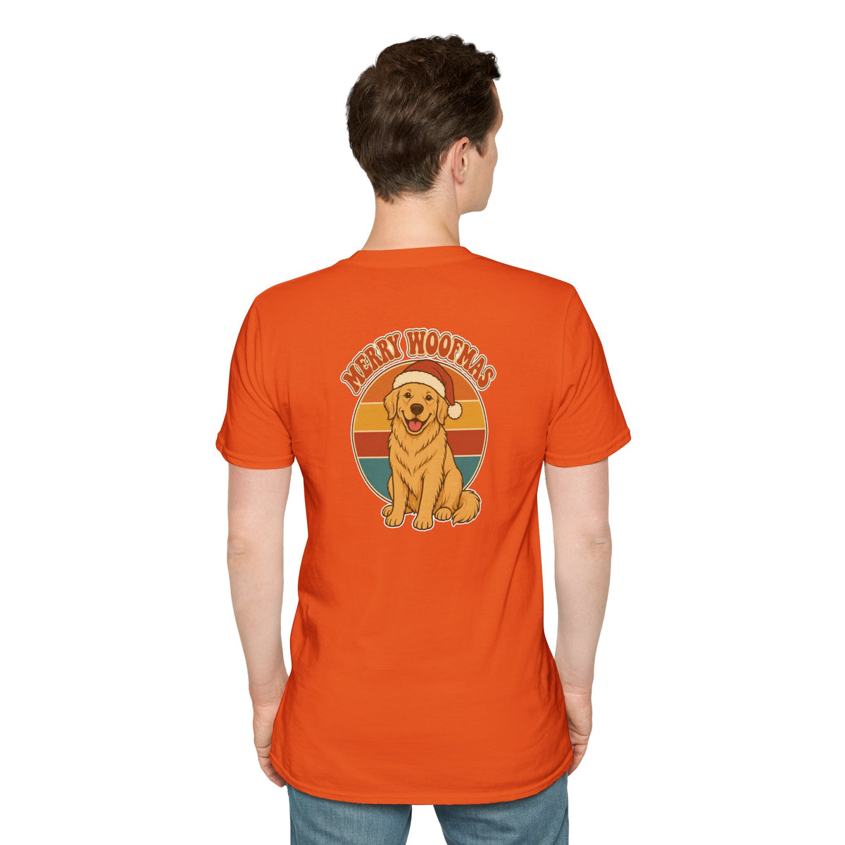 Retro Christmas Dog T-Shirt Merry Woofmas Vintage Dog Lover Shirt Unisex Softstyle Tee Christmas Gift