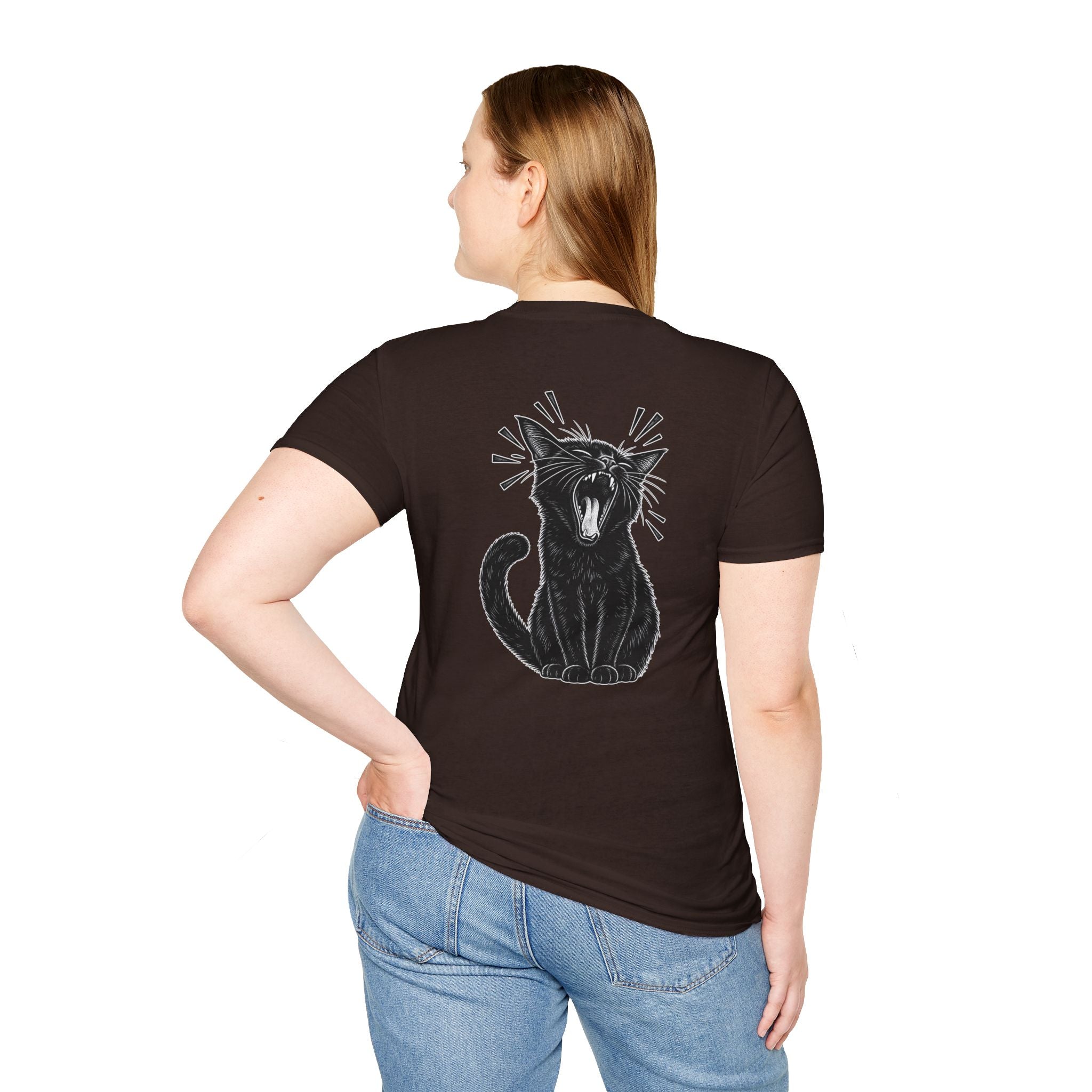Black Cat Shirt Funny Yawn Comic Style Cat Lover Graphic Tee Unique Gift Black Cat T shirt