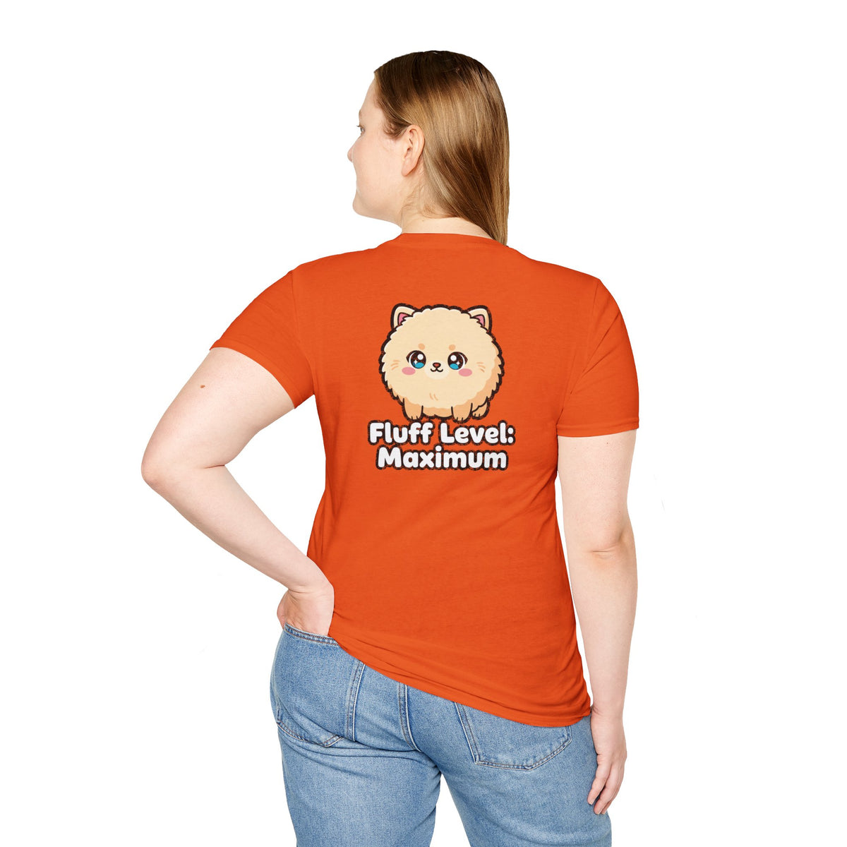 Cute Dog Pomeranian Shirt Fluff Level: Maximum Funny Dog Lover Unisex Softstyle Tee Gift