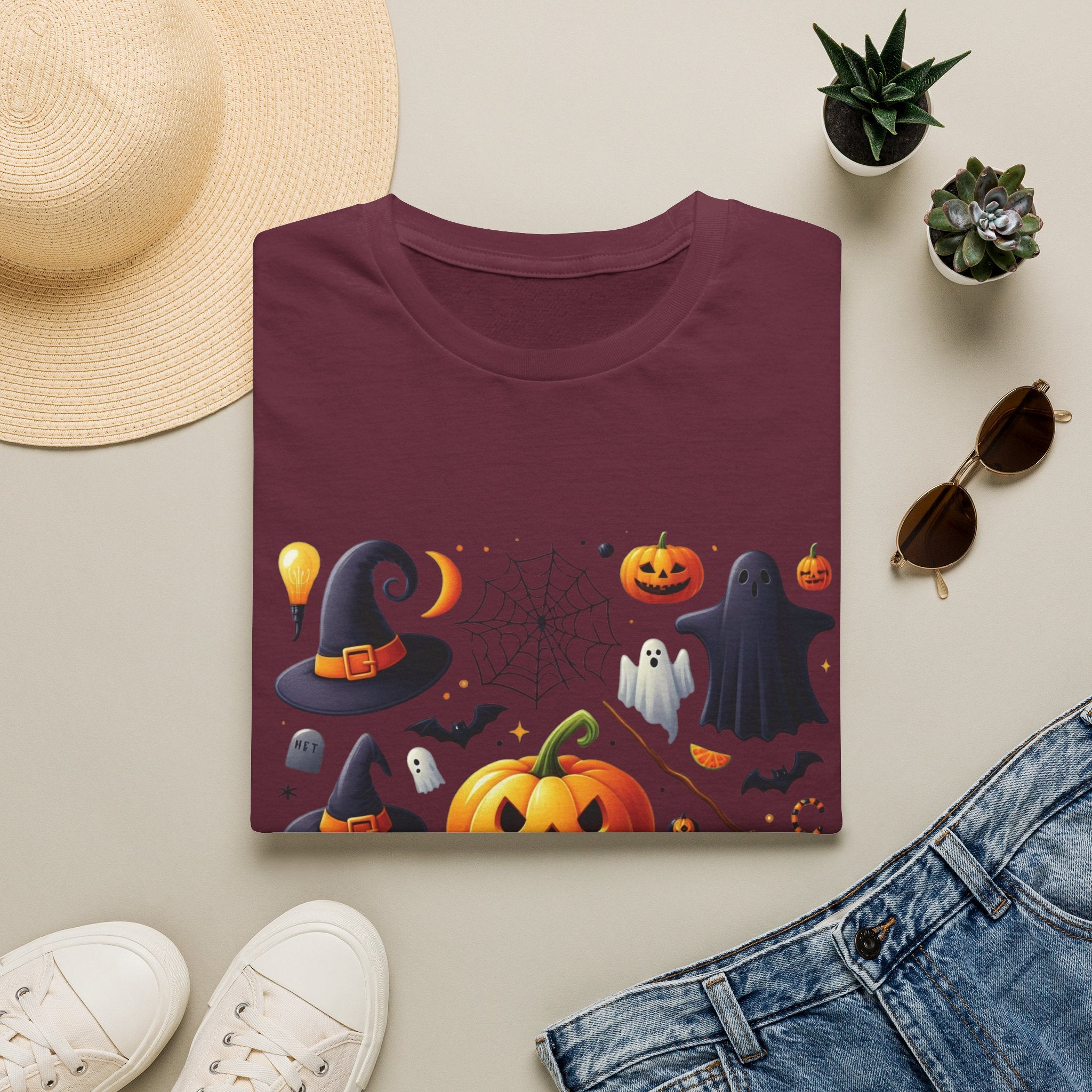 Halloween Pumpkin Face Funny Scary Mens Cotton T-Shirt Tee Top Unisex Women Gift