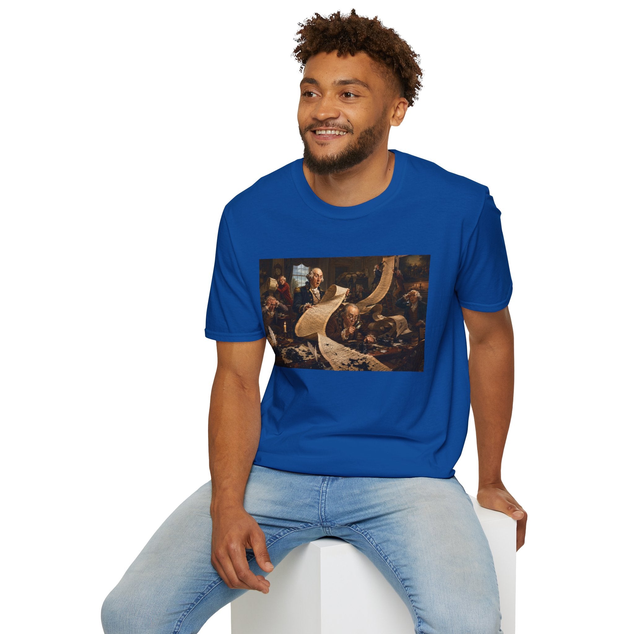 Funny USA Unisex Softstyle T-Shirt Giant Declaration Team Funny Patriotic T-Shirt United States of America Benjamin Franklin George Washington Tshirts