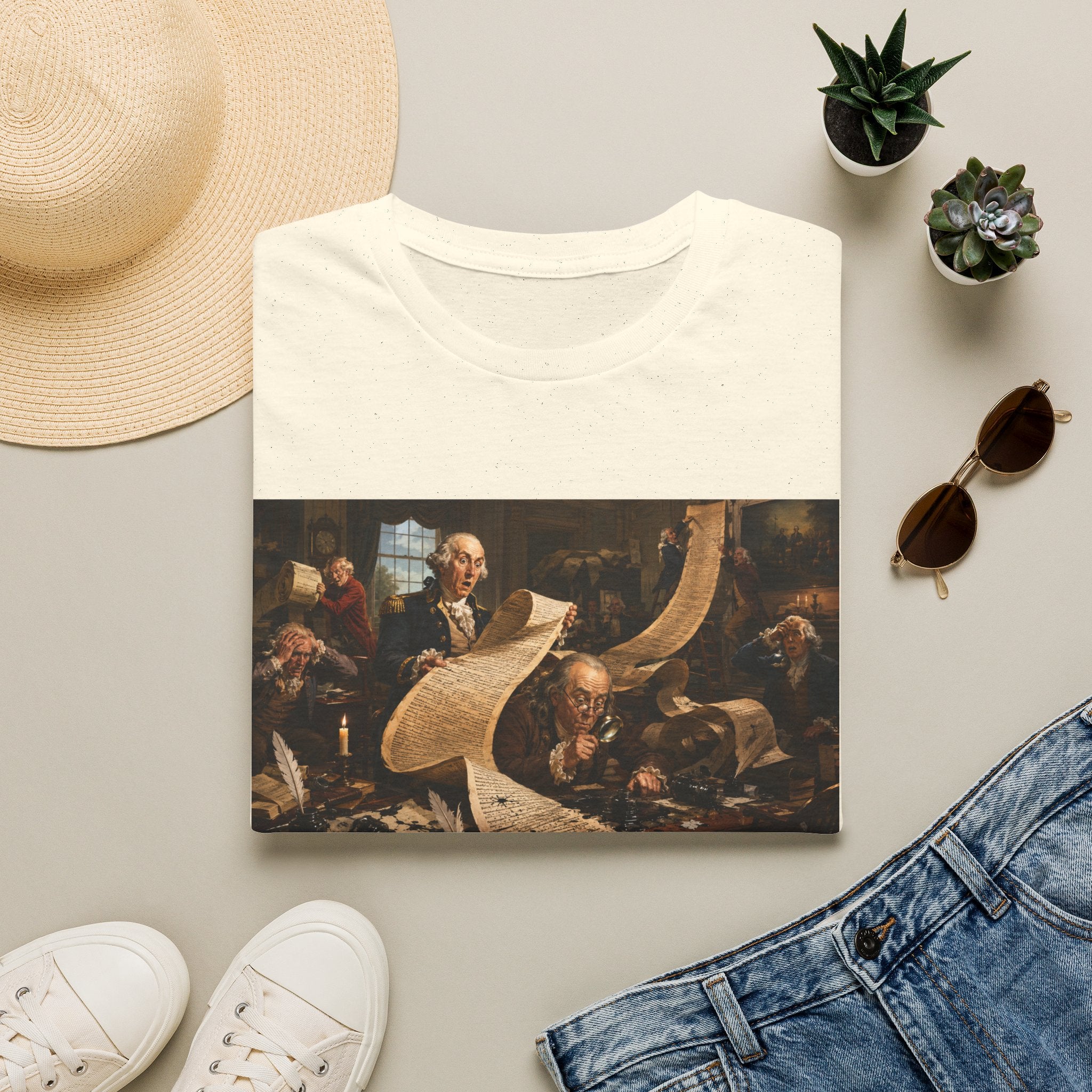 Funny USA Unisex Softstyle T-Shirt Giant Declaration Team Funny Patriotic T-Shirt United States of America Benjamin Franklin George Washington Tshirts