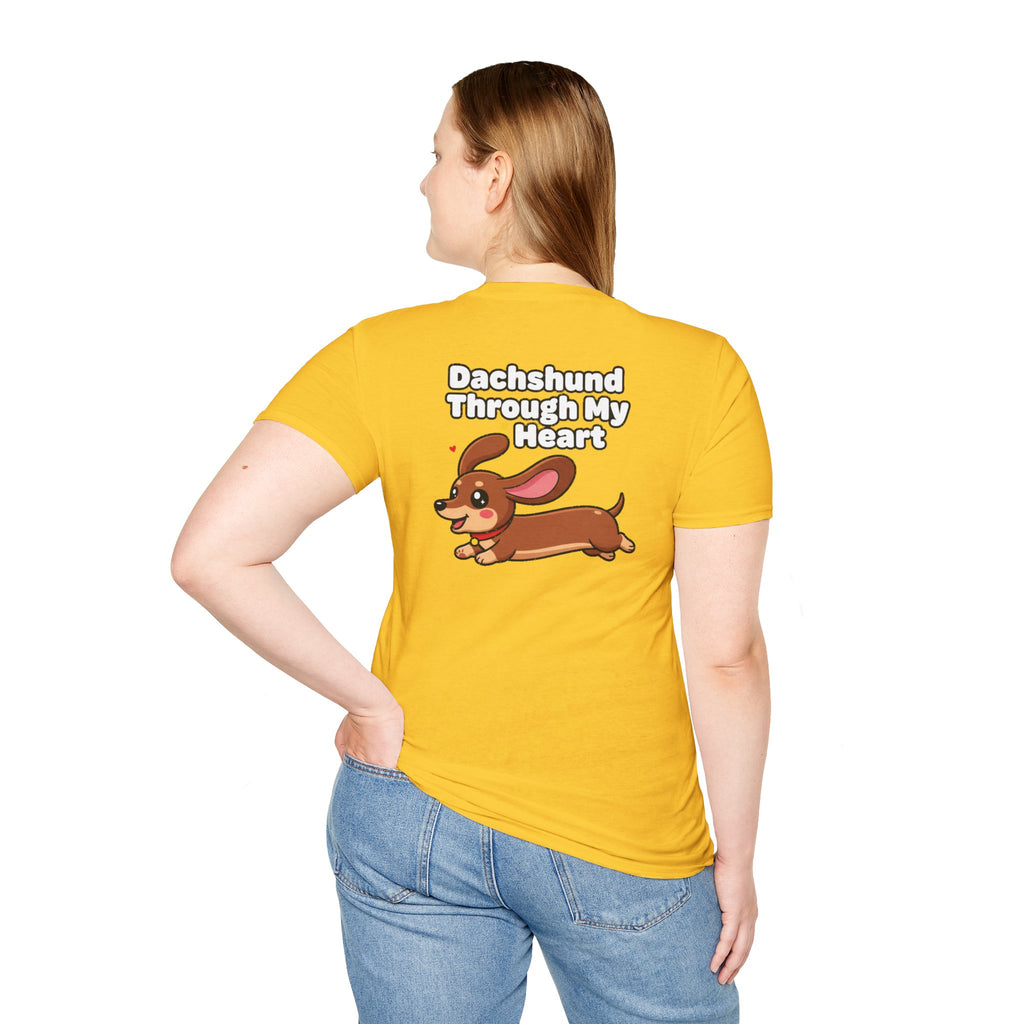 Cute Dachshund Shirt Dachshund Through My Heart Funny Dog Lover Unisex Softstyle Tee Gift