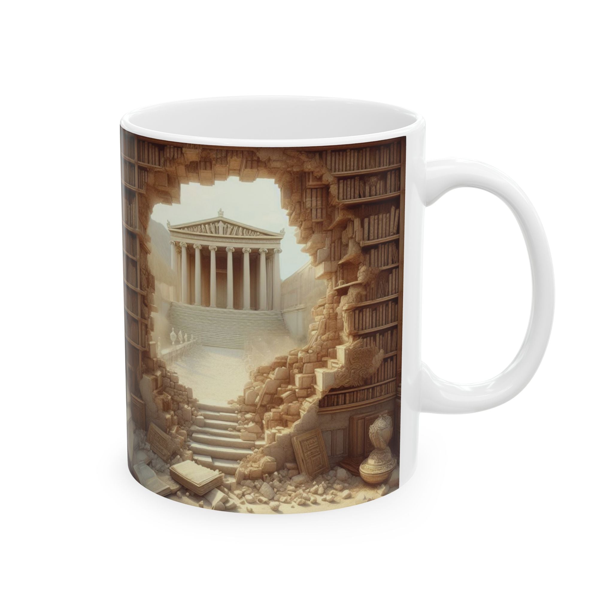 3D Ancient Athens Library Bookshelf Mug Unique Ceramic Mug Coffee Cup Gift Love 11oz
