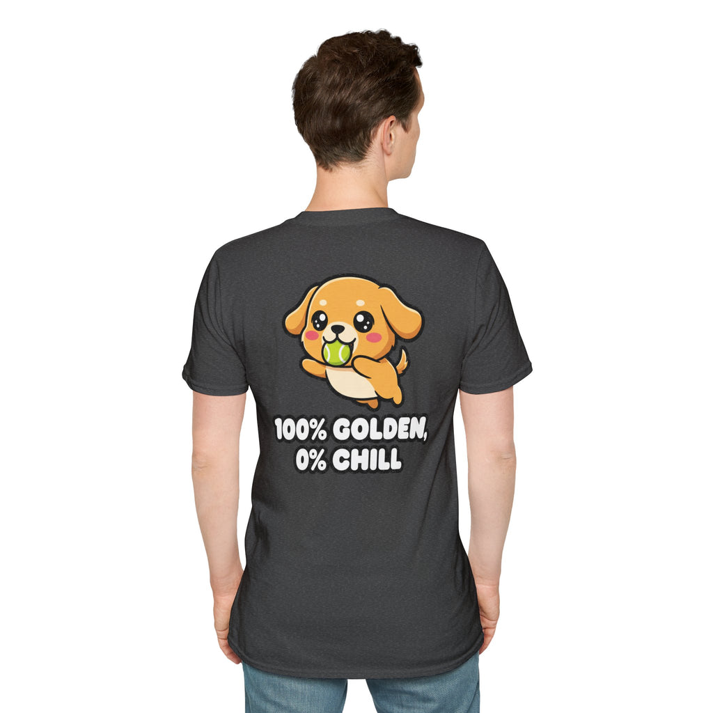 Cute Golden Retriever Shirt 100% Golden, 0% Chill Funny Dog Lover Unisex Softstyle Tee Gift