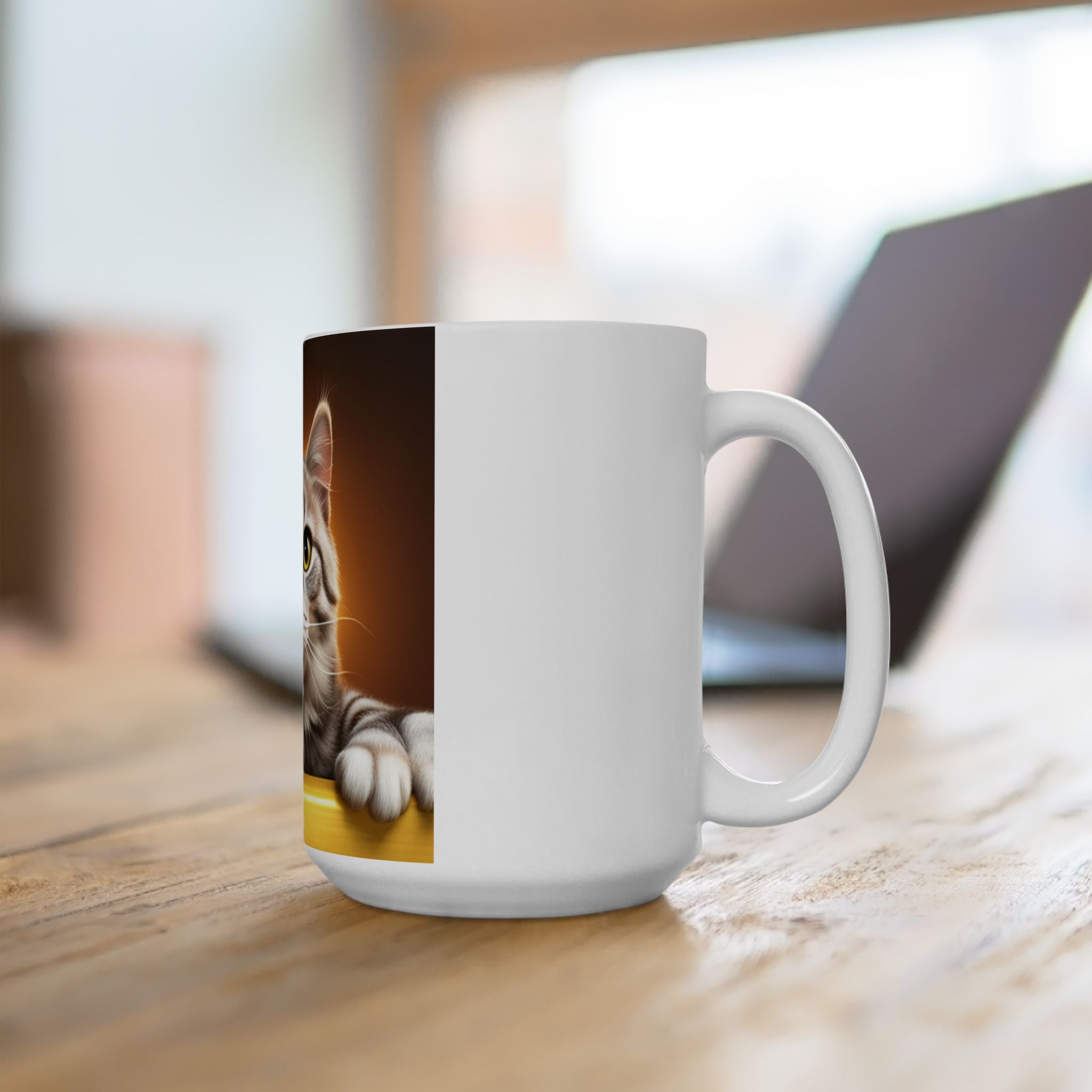 Funny Cute Cat 3D White Ceramic Coffee Tea Mug Gift For Kids Pet Unique 15oz
