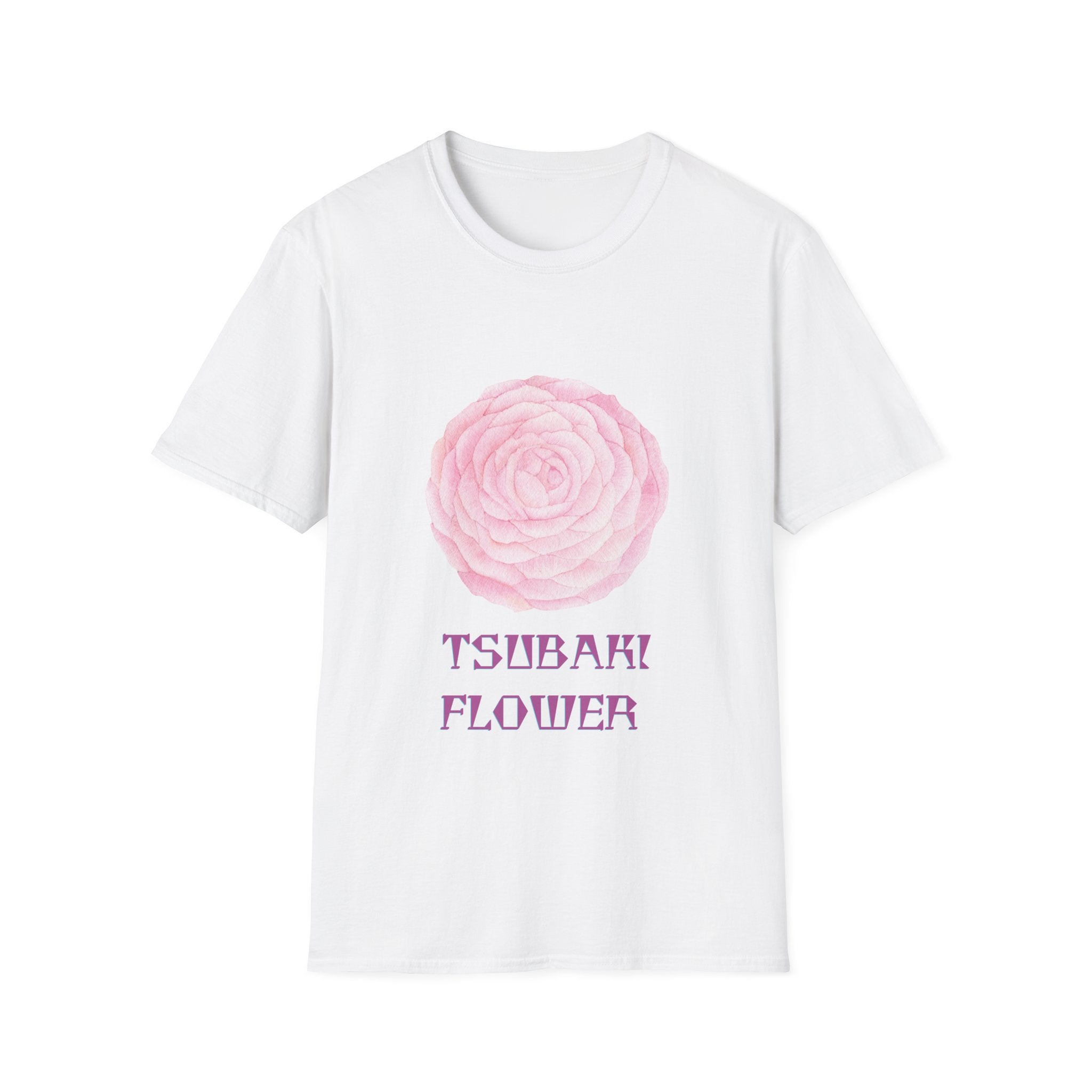 Tsubaki Japanese Camellia Unisex Softstyle T-Shirt Gift Cotton Japan Art Flower