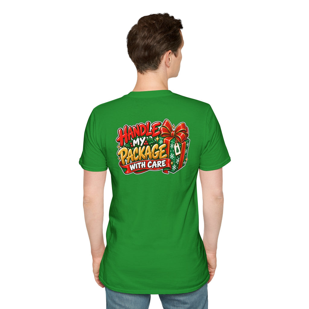 Funny Christmas Pun Tee Cheeky Holiday Shirt Dark Humor Funny Shirt HANDLE MY PACKAGE WITH CARE T-Shirt Unique Gift