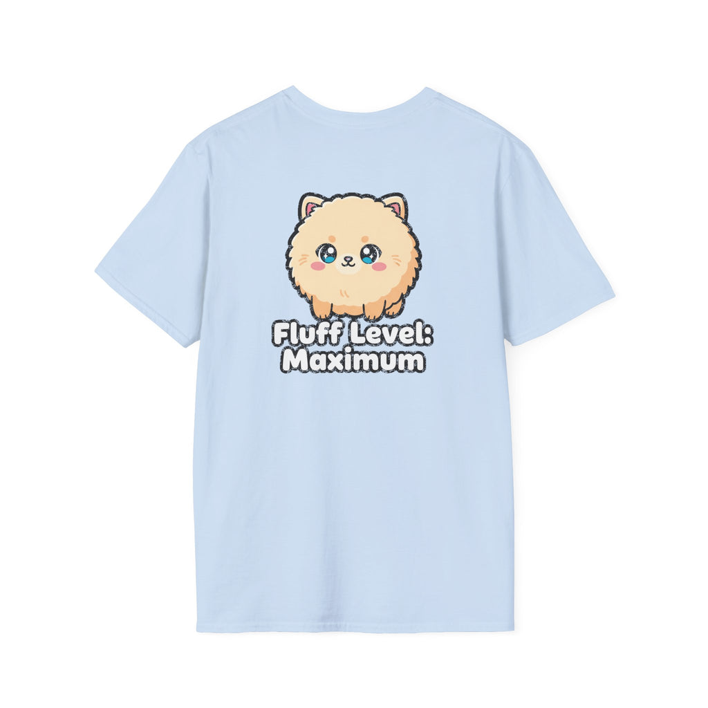 Cute Dog Pomeranian Shirt Fluff Level: Maximum Funny Dog Lover Unisex Softstyle Tee Gift