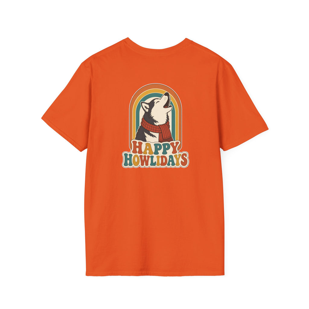 Retro Christmas Dog T-Shirt Happy Howlidays Vintage Dog Lover Shirt Unisex Softstyle Tee Christmas Gift