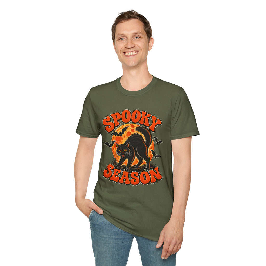 Retro Black Cat Halloween Shirt | Vintage Spooky Season Graphic Tee | Womens Halloween T-Shirt
