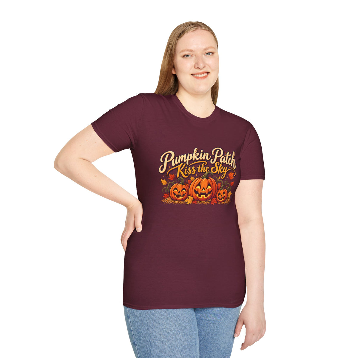 Pumpkin Patch Kiss the Sky Shirt | Cute Fall Jack-O'-Lantern Graphic Tee | Womens Halloween T-Shirt