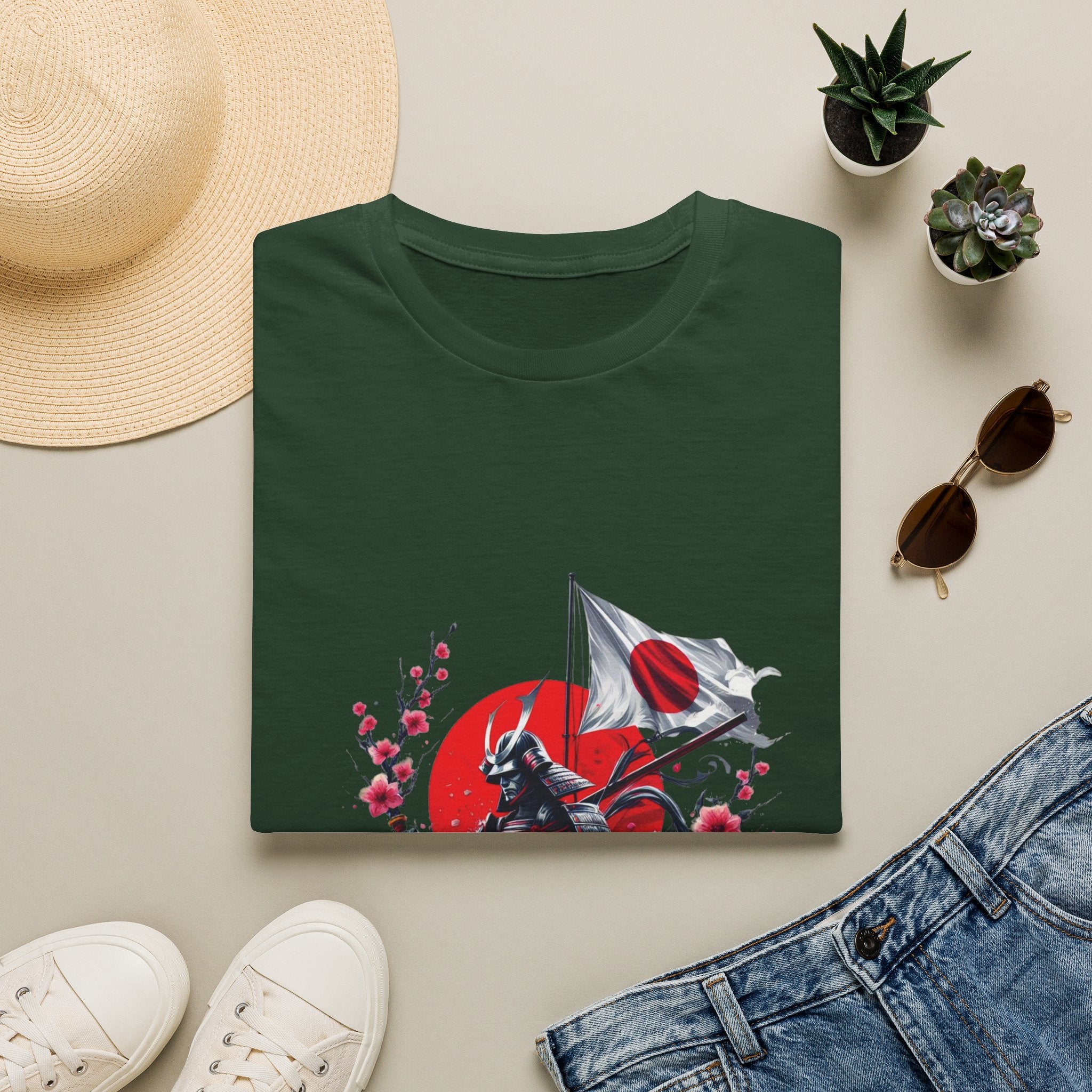Japan Unisex Softstyle T-Shirt Japanese Art Sakura Samurai Cotton Gift Unique