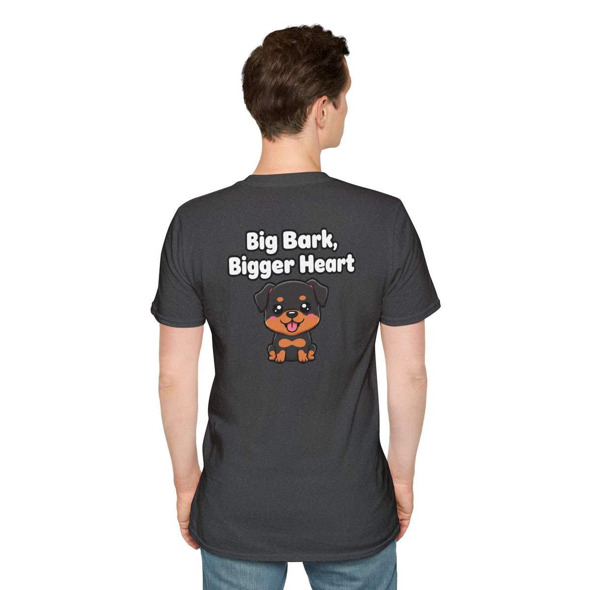 Cute Rottweiler Shirt Big Bark, Bigger Heart Funny Dog Lover Unisex Softstyle Tee Gift