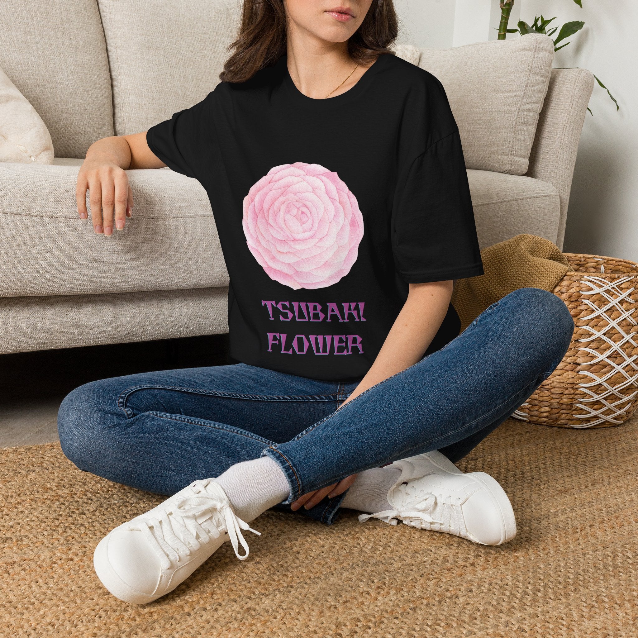 Tsubaki Japanese Camellia Unisex Softstyle T-Shirt Gift Cotton Japan Art Flower