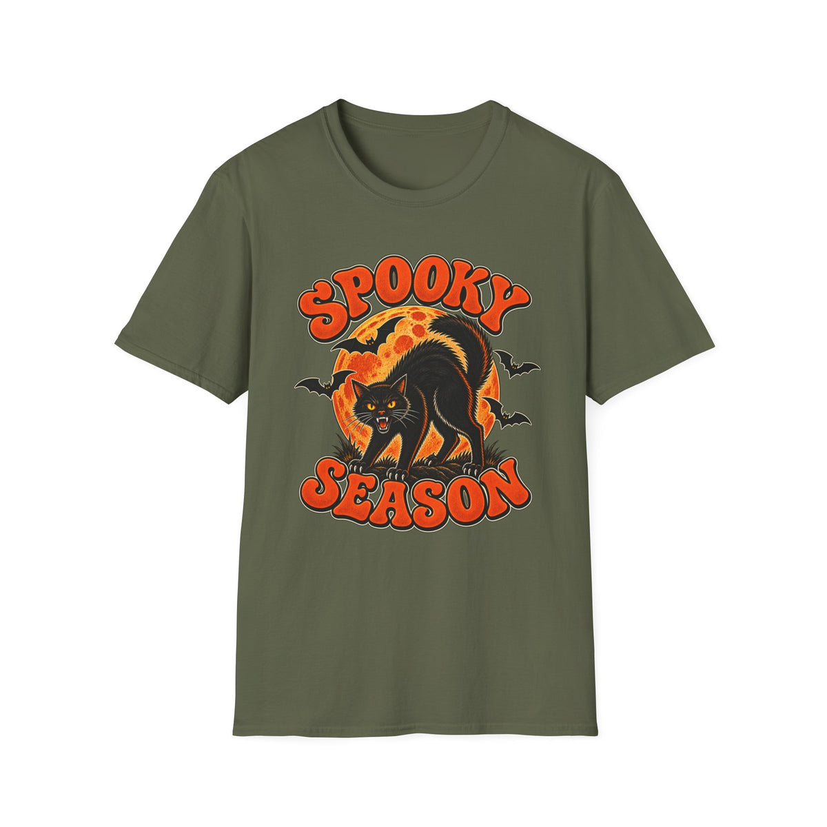 Retro Black Cat Halloween Shirt | Vintage Spooky Season Graphic Tee | Womens Halloween T-Shirt